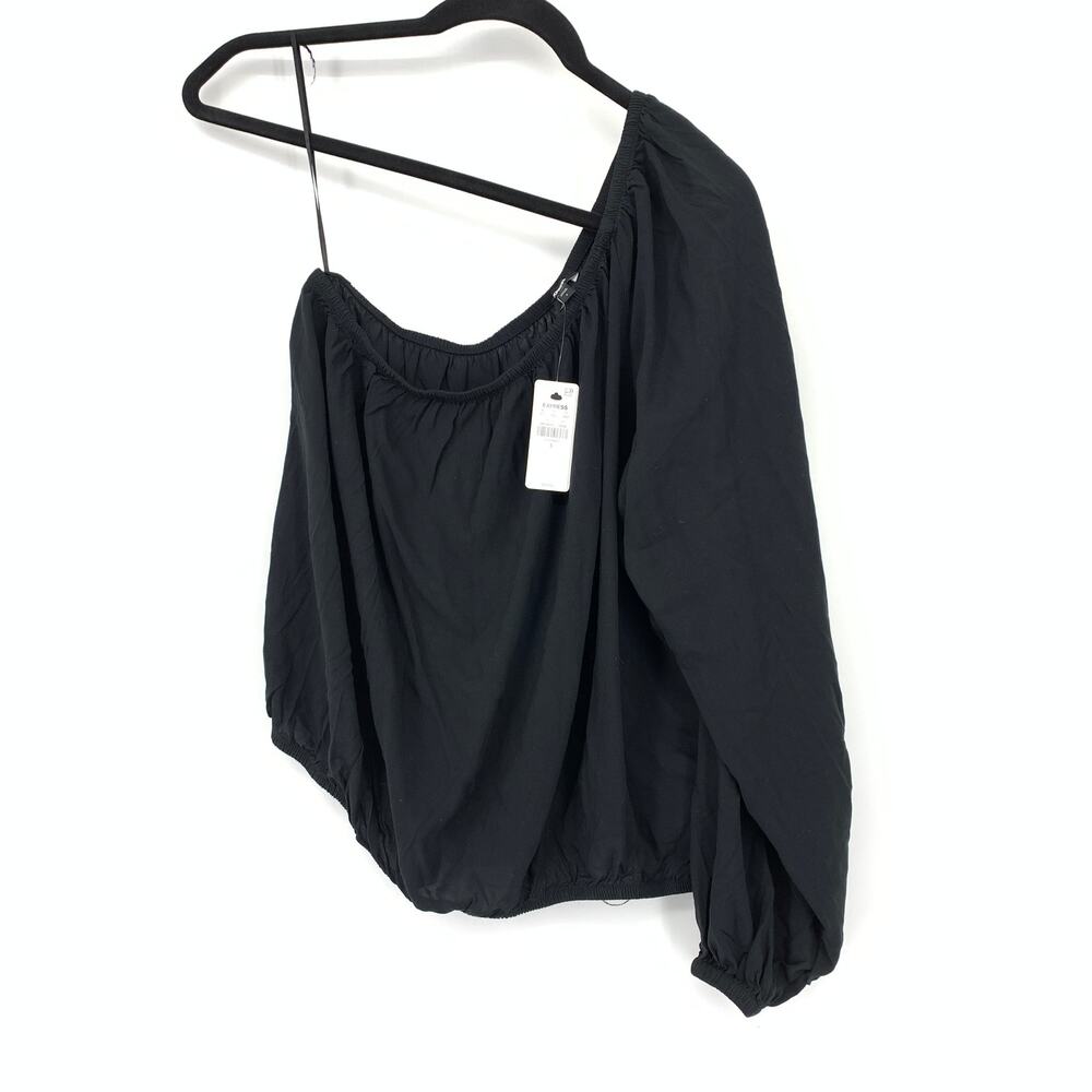 Express One Shoulder Long Sleeve Top Womens Size Small Black Draped
